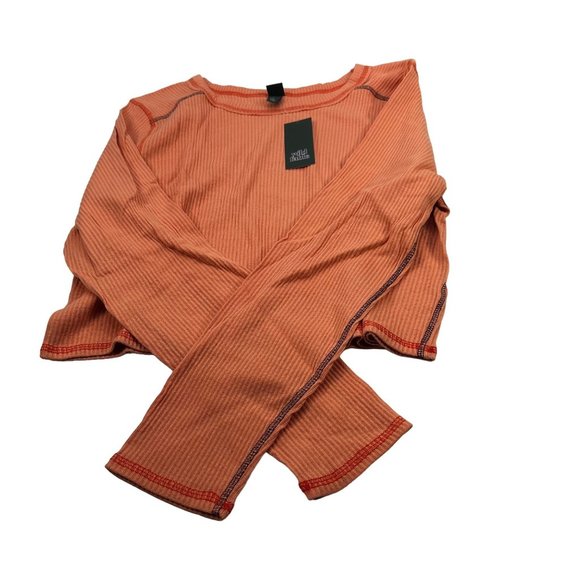 Wild Fable Women's Size 1X Long Sleeve Slim Fit Baby Ribbed Tee Shirt Peach New - Picture 1 of 13